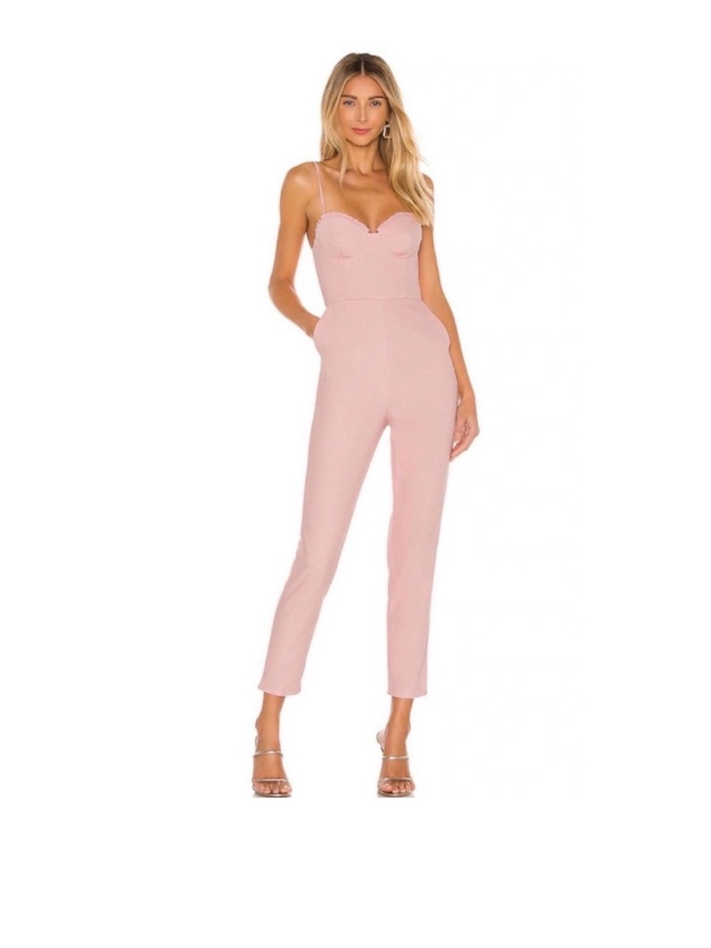 Lovers + Friends NWT Blush Pink Bustier Straight Leg Jumpsuit XS Spaghetti Strap
